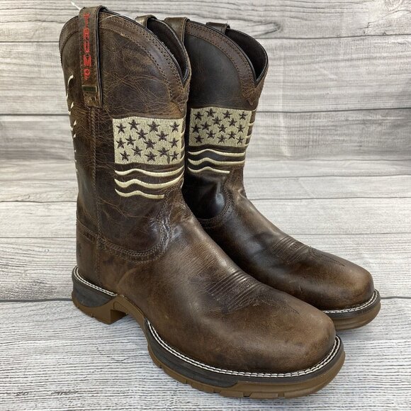 Trump Flag Embroidered Oil / Slip Resistant Cowboy Work Boots Men Size 10.5 EE - Picture 10 of 16
